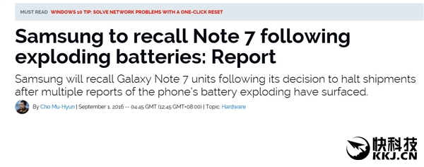 三星正式宣布全面召回Note 7:存爆炸風險