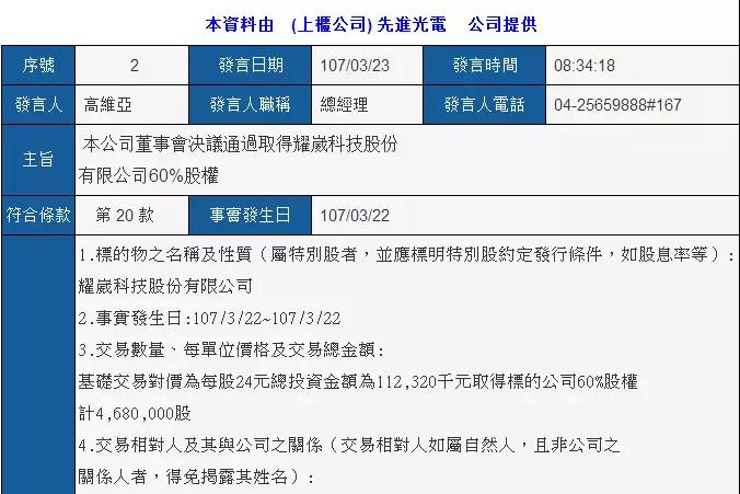 先進(jìn)光擬辦理5000萬股私募 斥資1.12億元持耀崴科技60%股權(quán)