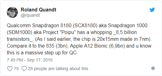 爆料稱高通驍龍8180芯片晶體管數(shù)超80億