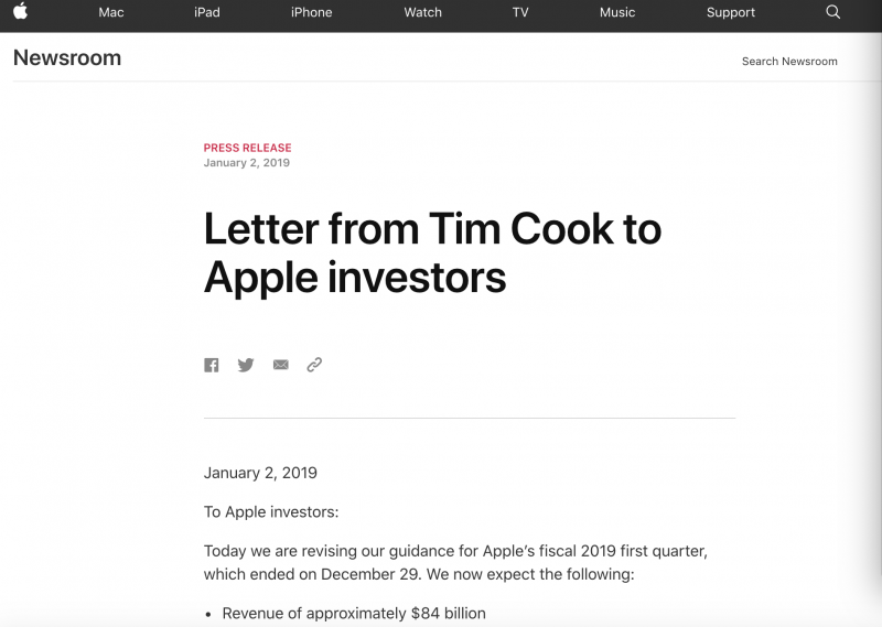 庫克致蘋果投資者的一封信：詳解蘋果業(yè)績爆雷始末