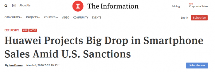 華為智能手機十年來首遇同比增速下降，預(yù)計下滑20%